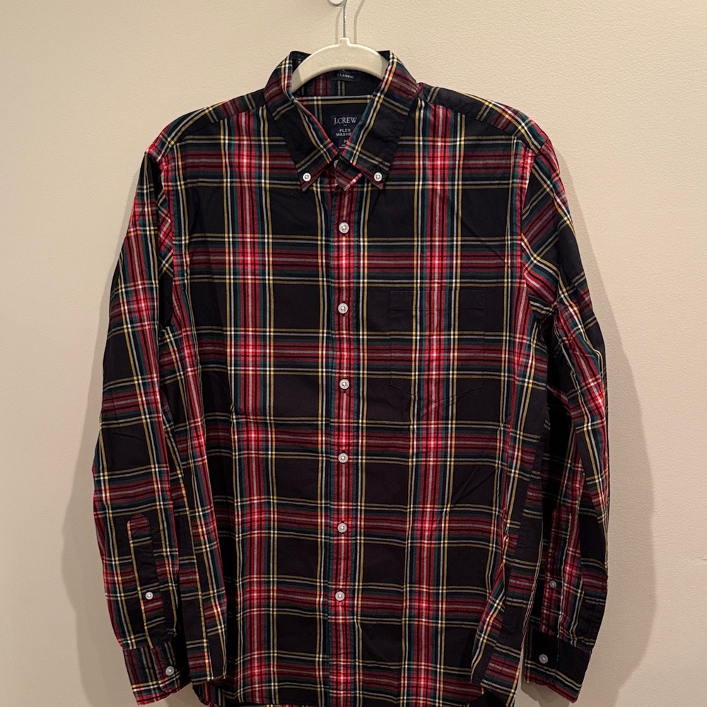J. Crew Factory Men's Black Tartan Plaid Button Down Shirt size M